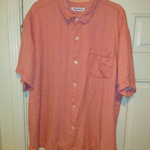 Tommy Bahama 100% Silk Geometric Short Sleeve Button Up Shirt Men's sz XL.